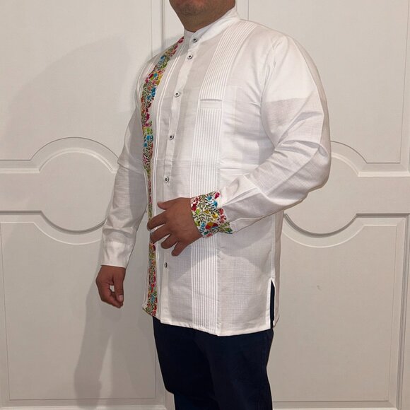 Hand Made Long Sleeve San Antonino embroidery Mexican guayabera Shirt. - Picture 4 of 11